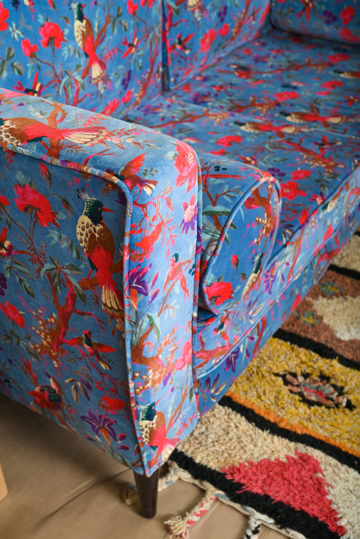 Blue Bird of Paradise Velvet Sofa