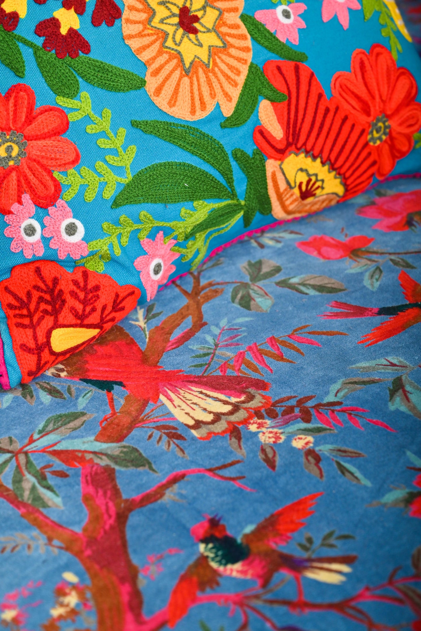 Blue Bird of Paradise Velvet Sofa