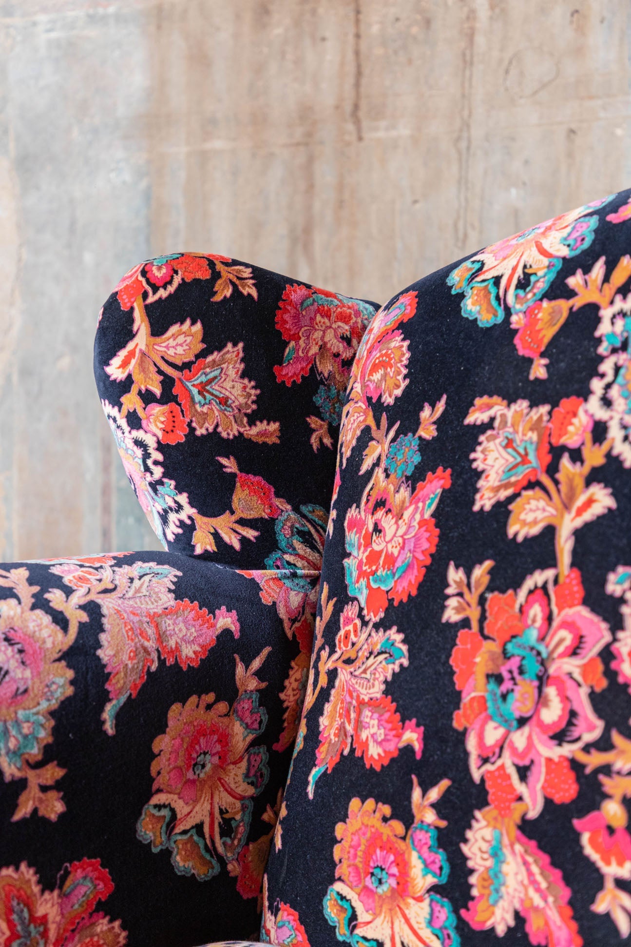 Black Valley of Flowers Velvet  Armchair