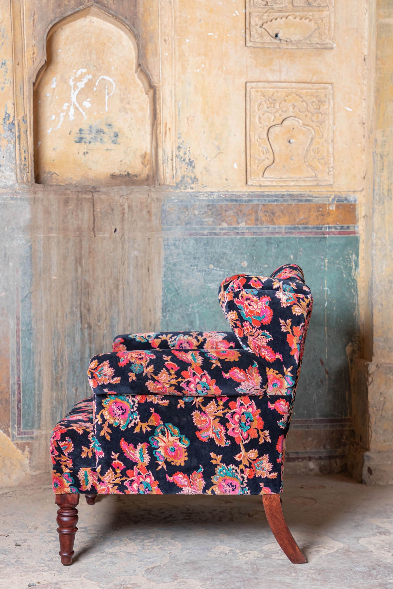 Black Valley of Flowers Velvet  Armchair